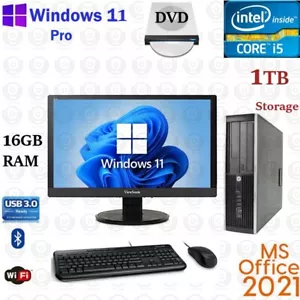 Windows 11 HP i5 16GB RAM 240GB SSD+ 1TB 20" LCD WiFi Desktop Computer PC Office - Picture 1 of 5