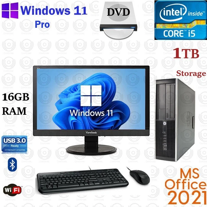 Windows 11 HP i5 16GB RAM 240GB SSD+ 1TB 20" LCD WiFi Desktop Computer PC Office - Image 1 of 4