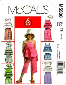 Top Pantalones Cortos McCall's M5306 Niños Pequeños Sombrero Capris Patrón de Costura Sin Cortar Talla 1 2 3 - Imagen 1 de 2