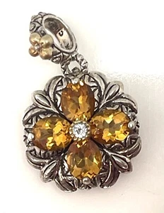 Barbara Bixby Flower Pendant Citrine White Topaz Signed 925 18K - Picture 1 of 2