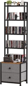 CD Storage Rack with Drawer,6-Tier DVD Organizer Shelf w/Adjustable Book Stopper - Picture 1 of 7