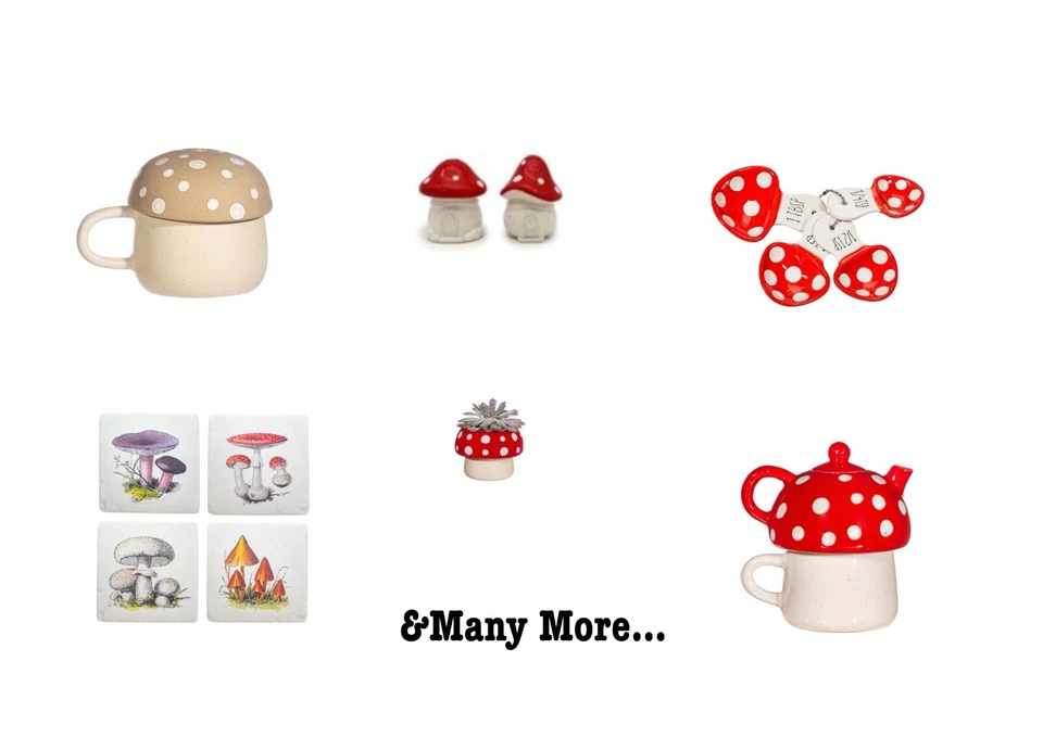 PUCATOR AND SASSANDBELLE Mushroom/Fairy Toadstool House Salt and Pepper Set|Door Stop&MORE