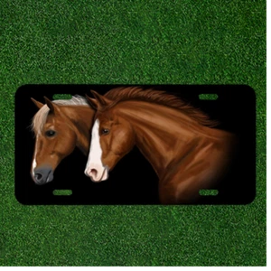 Custom Personalized License Plate Auto Tag With Two Brown Horses Design FANCY - Picture 1 of 2