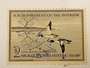 US DEPARTMENT OF INTERIOR DUCK STAMP 1956-1957 USED - Picture 1 of 2