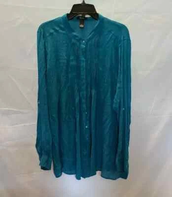 Top de mujer Alfani verde azulado transparente con botones manga larga XL Foto 1 de 3