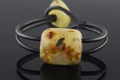 正品 BALTIC AMBER 天然皮革 UNISEX 男式表带手链 13.8 克 191203-11 — 第 1/4 张图片