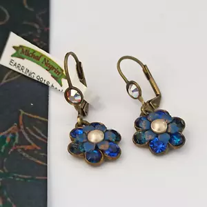 Michal Negrin Earrings Shades of Blue Royal Drop Flower With Swarovski Crystals - Picture 1 of 13