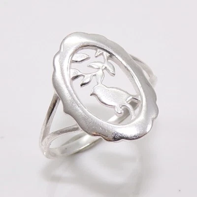 Nuevo Anillo Ovalado Hoja Rama Paloma Pájaro Plata Esterlina Talla 7 FZ Foto 1 de 4