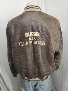 Vtg Distressed Varsity Bomber Guess Club Members Georges Marciano Embroider Logo - Picture 1 of 24
