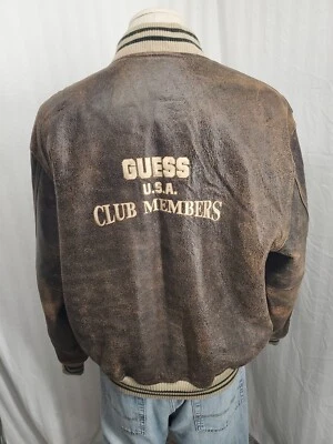 Vtg Distressed Varsity Bomber Guess Club Members Georges Marciano Embroider Logo - Image 1 of 4