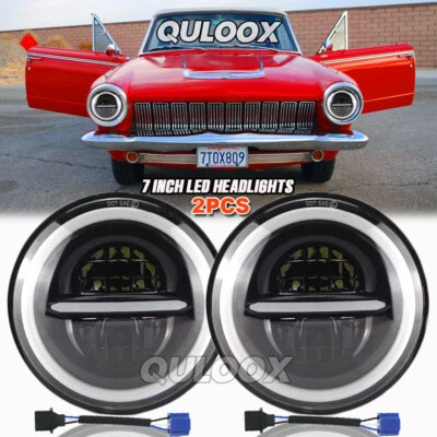 For Dodge Dart 1964-76 D100 Pair 7" inch Round LED Headlights Hi/Low Beam Kit - Image 1 of 4