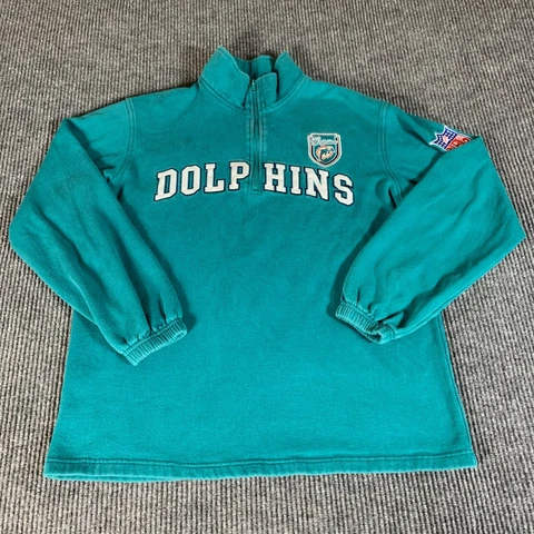 Miami Dolphins Sweatshirt Mens Medium Green Quarter Zip NFL Football Retro Y2K Cover