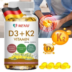 Vitamin D3 10000IU und K2 MK-7 250mcg Immune Unterstützung Wellness-120Tabletten - Picture 1 of 15