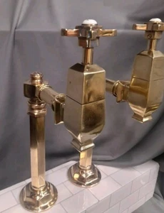 SUPER LARGE SUPER CHUNKY TALL BARE BRASS BIB TAPS, 3/4" IDEAL KITCHEN SINK DECO - Picture 1 of 14