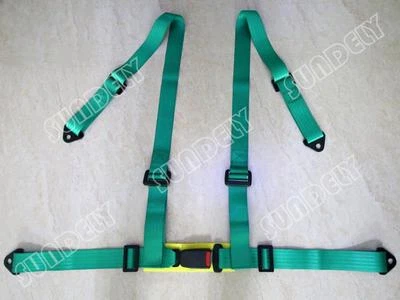 2" NYLON STRAP 3 4 POINT SHOULDER BUCKLE HARNESS BAR GREEN RACING SEAT BELT Hi-Q - Image 1 of 2