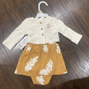 Carter's Little Cutie 2 Piece Outfit Newborn Fall Mustard Feather Coming Home - Picture 1 of 6