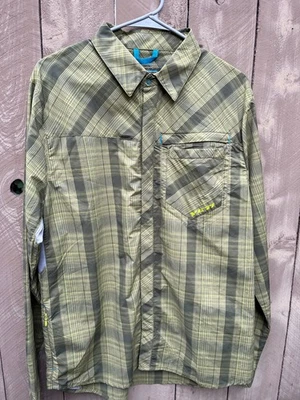 Рубашка YETI зеленая клетчатая вентилируемая с длинным рукавом на кнопках спереди - мужская размер L - Изображение 1 из 4
