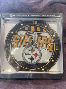 PITTSBURGH STEELERS art glass art wall clock new, 2008, requires 1 AA battery - Picture 1 of 3