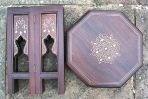 SUPERB ANTIQUE OCTAGONAL INLAID FOLDING  INDIAN   SIDE TABLE - Picture 1 of 7
