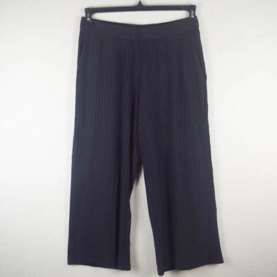 Elie Tahari 女式 M 黑色罗纹针织阔腿短裤帽条纹纹理 — 第 1/4 张图片