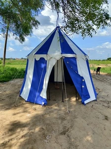 VENTA FIN DE SEMANA Tienda de campaña impermeable azul blanco pabellón redondo medieval a la venta - Imagen 1 de 9