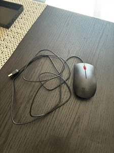 Lenovo Essential USB Mouse Wired 2-Button Black Red Scroll Wheel Optical Mouse - Picture 1 of 2