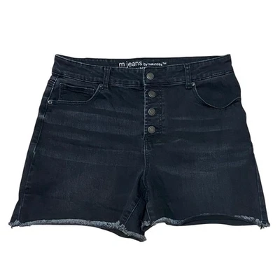 Pantalones Cortos Grunge M Jeans by Maurices Tiro Súper Alto Negros Denim Dobladillo Deshilachado Talla 14 Foto 1 de 4