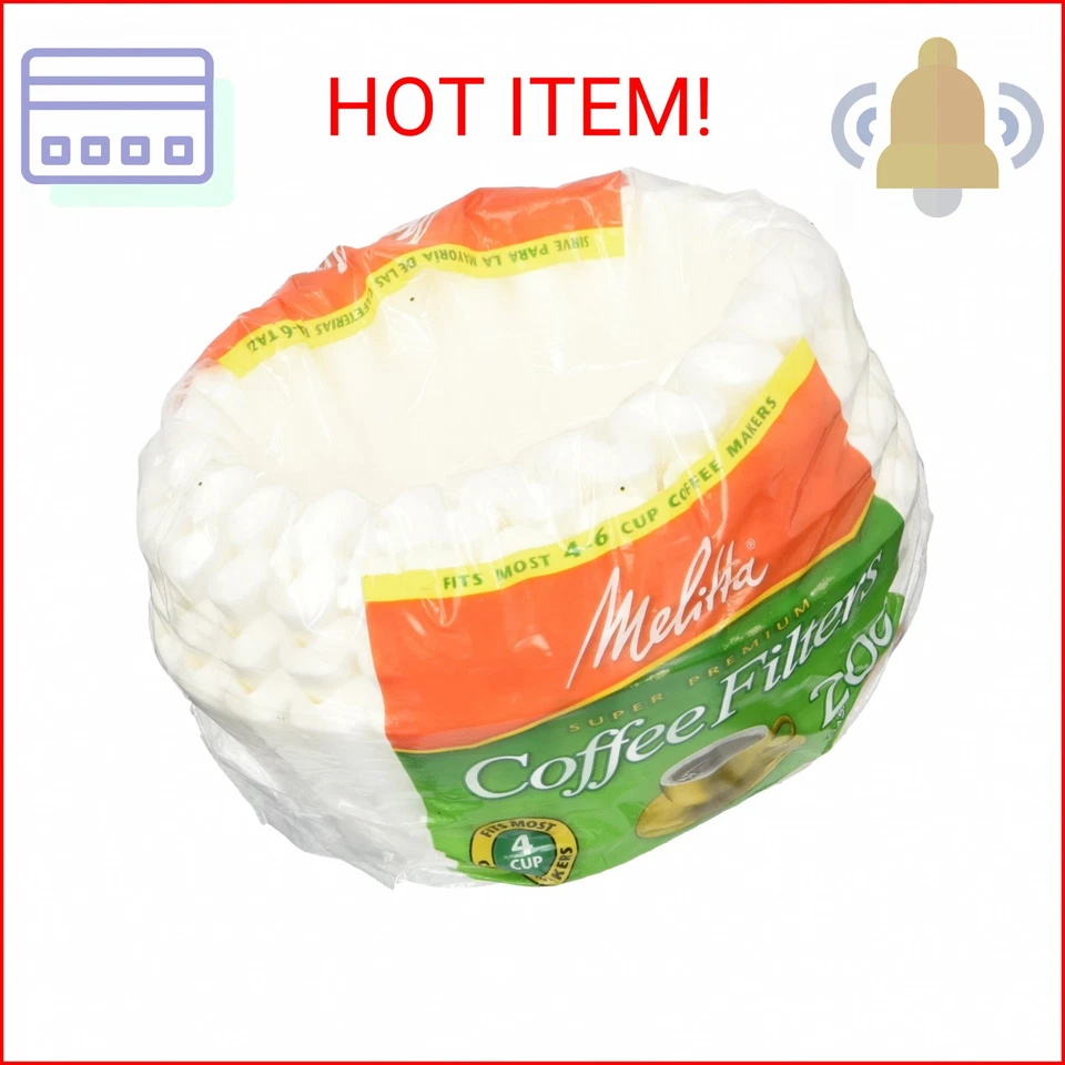 Melitta 62914 4-6 Cup White Paper Basket Coffee Filters 200 Count