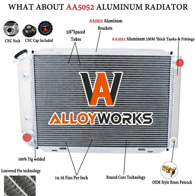 Radiador de aluminio de 3 filas para Ford Mustang Thunderbird/Mercury Cougar 1979-1993 V8 Foto 1 de 4