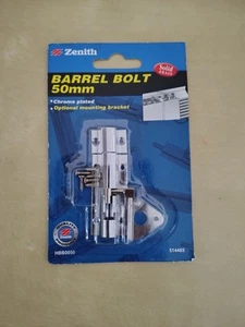 Zenith Barrel Bolt 50mm Solid Brass Chrome Plated With Mounting Bracket HBB0050 - Picture 1 of 2