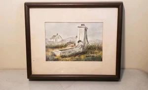 seltenes RENA MAE CILLEY 1910-1992 Aquarell Gemälde WELL WASSERPUMPTROG - Bild 1 von 8