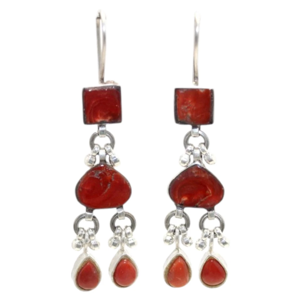 Earrings 925 Sterling Silver Natural Orange Gem Stone Handmade Women Gift G469 - Изображение 1 из 4