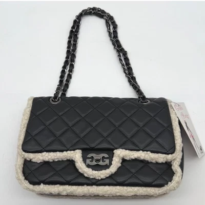 Bolso de Hombro Gilda Paris Baguette de Piel Acolchado Negro Cadena Correa Cartera $159 Foto 1 de 4