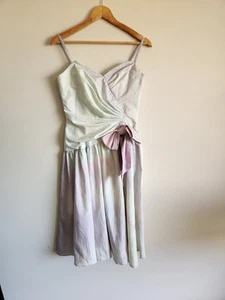 Vintage Ninette Pastel Lilac And Mint Taffeta Prom Dress With Bow, Size 12 80s - Picture 1 of 9