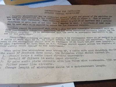 ASTATIC CRYSTAL MICROPHONE INSTALLING INSTRUCTION ORIGINAL USA - Image 1 of 3