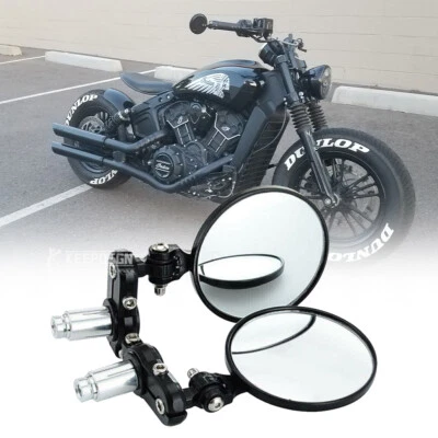 Round Motorcycle 7/8" Handle Bar End Mirrors For Indian Scout Bobber Criuser A+ - Image 1 of 4