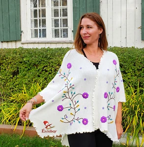 Flower Shawl White Châle Fleuri Blanc - Picture 1 of 4