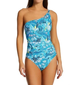 Bleu Rod Beattie Paradise Found One Shoulder One Piece Swimsuit SZ 12 OahuTeal - Picture 1 of 3