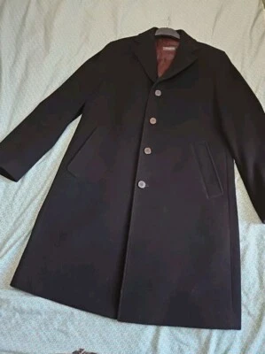 Bugatti Mens Black Overcoat Pure Wool & Cashmere Size 40R Chest 44 Inches - Image 1 of 4