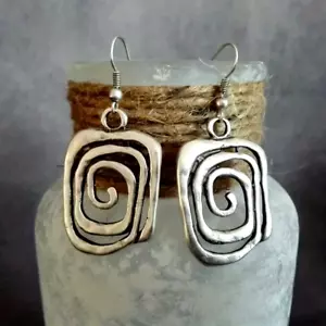 Vintage Silver Hoop Dangle Earrings - Boho Style, Perfect Party Gifts - Picture 1 of 8