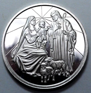 2004 Baby Jesus Mary, Joseph Star &Sheep 1 Oz 999 Silver Round CHRISTMAS Wishes - Picture 1 of 3