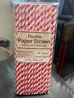 Classic Red Stripes Flexible Paper Straws 24ct Party Supply New!!!