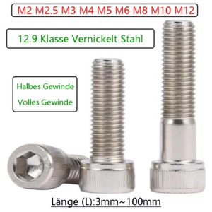 Zylinderschrauben Innensechskant Grad 12.9 Stahl M2 M2.5 M3 M4 M5 M6 M8 M10 M12 - Picture 1 of 152