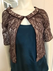  Moth Anthropologie Vintage Look Cashmere Blend Brown Lace Short Sleeve Topper S - Picture 1 of 1