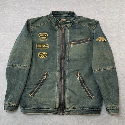 Chaqueta de Moto De Colección Enyce Denim Hombres XL Lavado Oscuro 750 Deporte Todo Borough Racing Foto 1 de 4