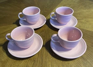 Vintage Pink Fiestaware Coffee Tea Cups & Saucers Set of 4 - Picture 1 of 24