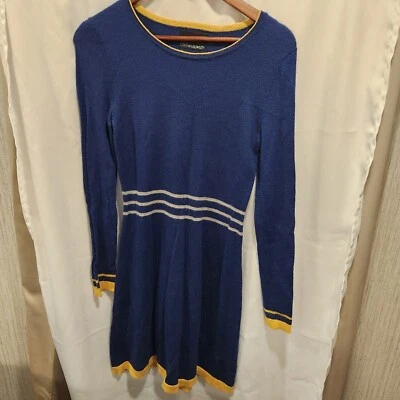 Womens Cynthia Rowley Merino Wool Sweater Dress Size Medium Blue Yellow Stripe - Image 1 of 3