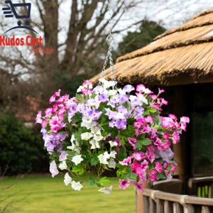 Cesta colgante de flores artificiales en 3 colores - Imagen 1 de 12