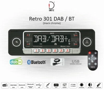 Dietz Retro Look Autoradio DAB+ USB BT Radio Fernbedienung RETRO301DAB black - Bild 1 von 4