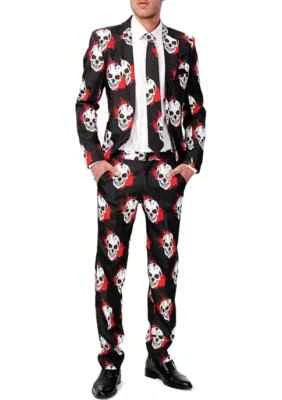 MEN'S SZ XL SUITMEISTER 3PC SUIT SKULLS BLOOD JACKET PANTS TIE HALLOWEEN BALL - Image 1 of 2